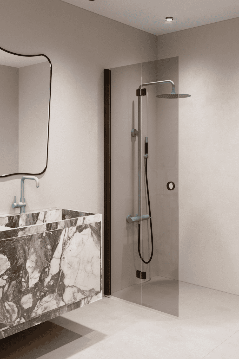 Folding shower screen Hietakari Forma 303, black frame, grey tinted glass Folding shower screen Hietakari Forma 303, black frame, grey tinted glass