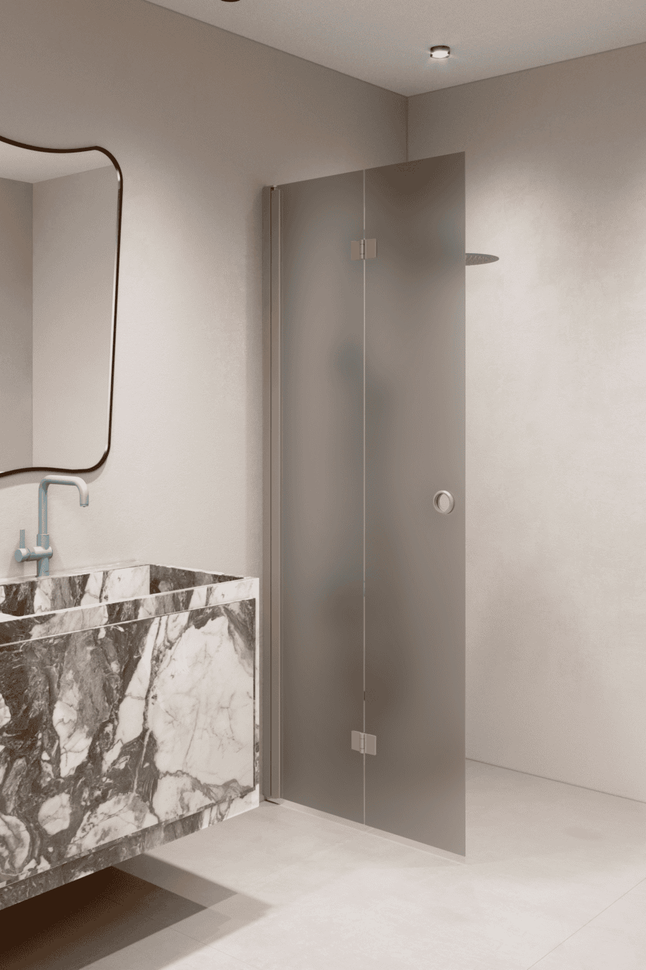 Folding shower screen Hietakari Forma 303, Sand frame, grey satin glass Folding shower screen Hietakari Forma 303, Sand frame, grey satin glass