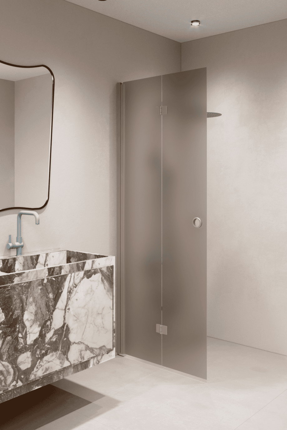 Folding shower screen Hietakari Forma 303, Sand frame, brown satin glass Folding shower screen Hietakari Forma 303, Sand frame, brown satin glass
