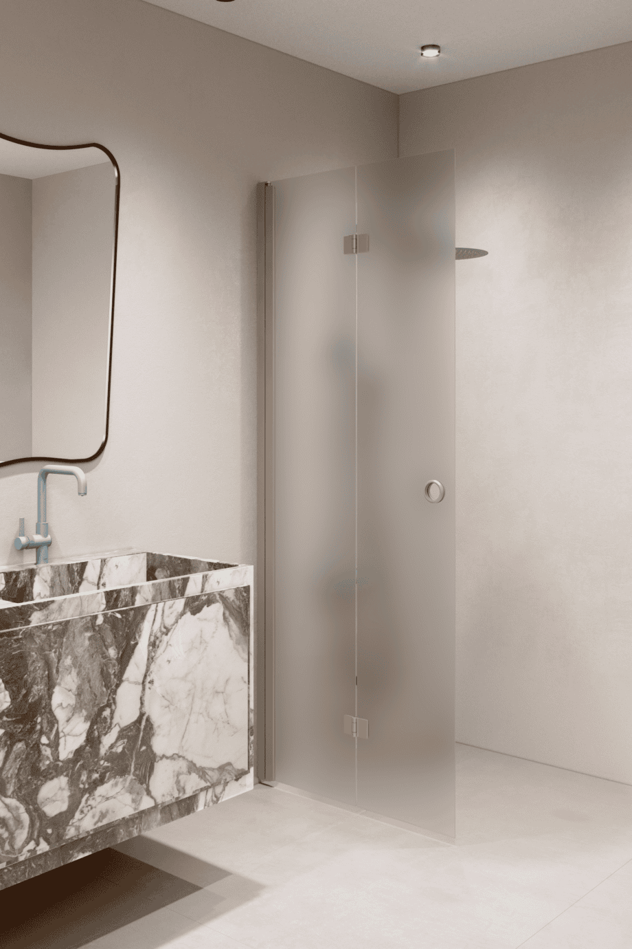 Folding shower screen Hietakari Forma 303, Sand frame, satin frosted glass Folding shower screen Hietakari Forma 303, Sand frame, satin frosted glass