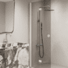 Folding shower screen Hietakari Forma 303, white frame, grey tinted glass Folding shower screen Hietakari Forma 303, white frame, grey tinted glass