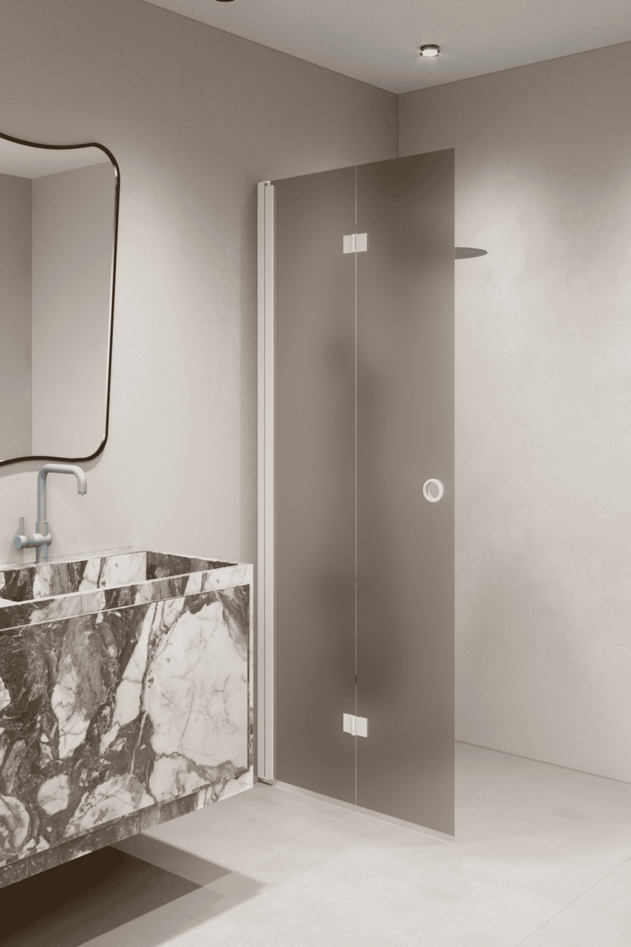 Folding shower screen Hietakari Forma 303, white frame, brown satin glass Folding shower screen Hietakari Forma 303, white frame, brown satin glass