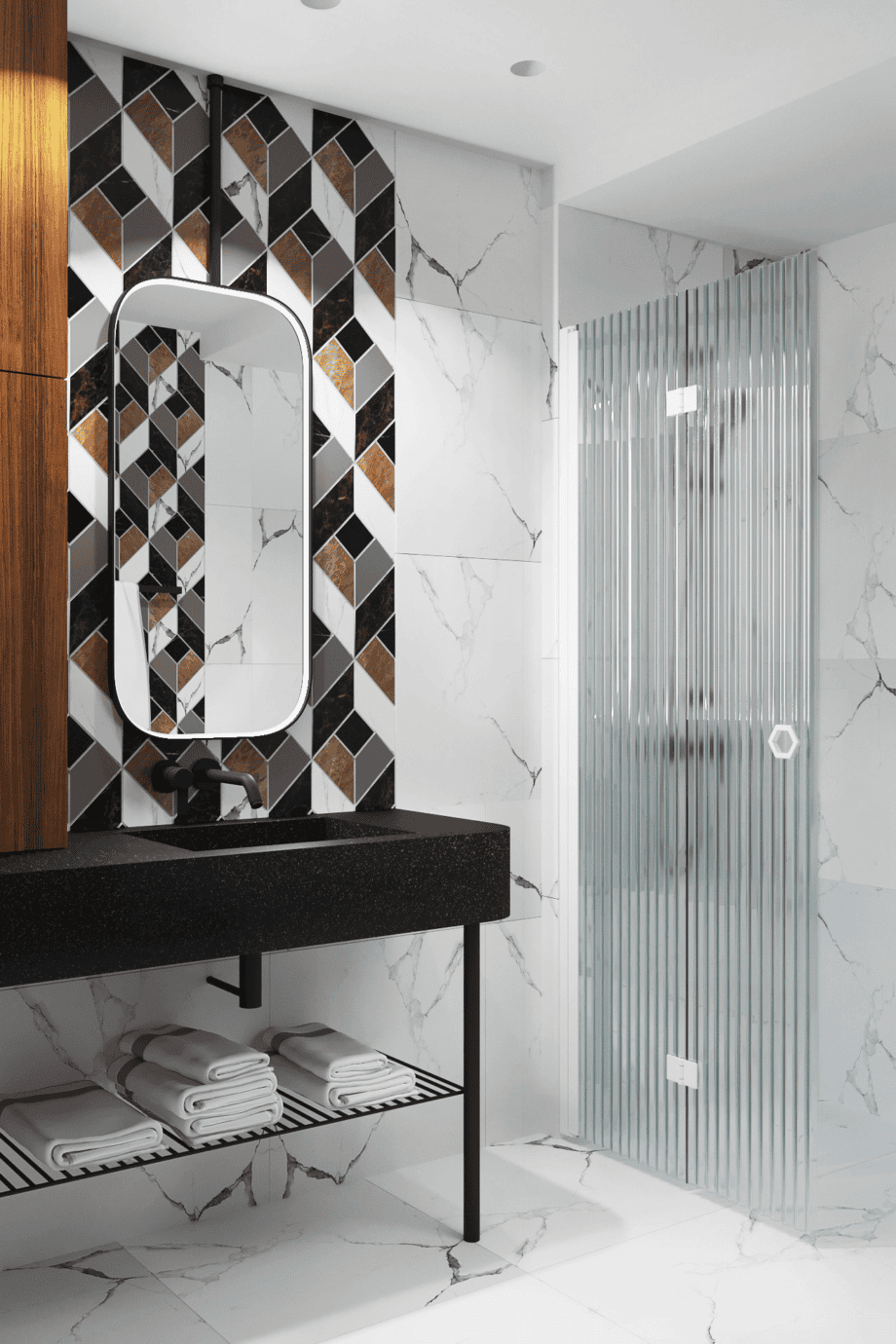 Folding shower screen Hietakari Forma 303, white frame, reeded glass Folding shower screen Hietakari Forma 303, white frame, reeded glass