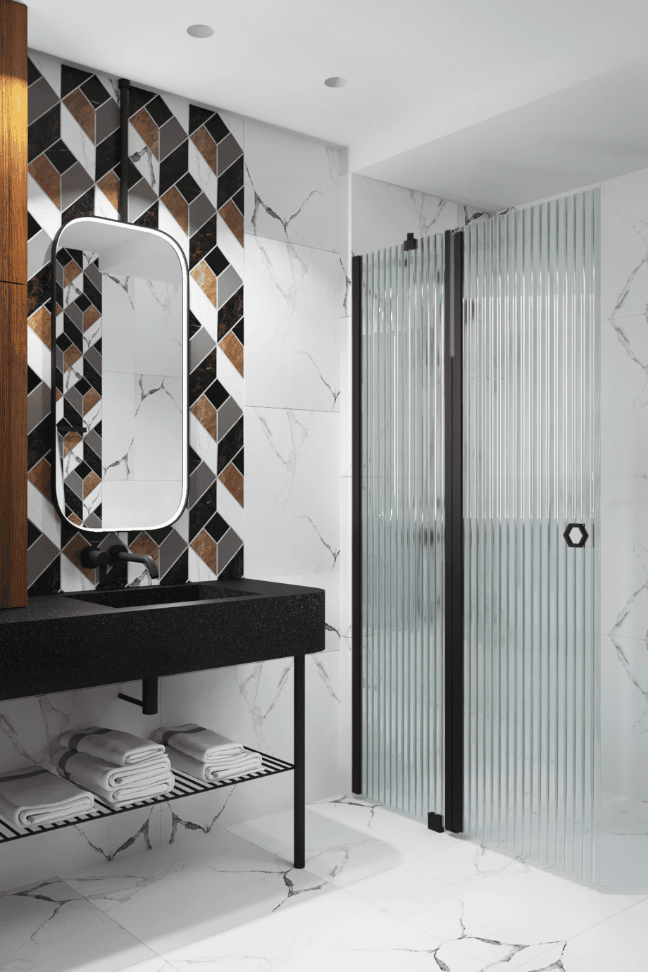 Hinged shower screen with fixed part Hietakari Forma 304 – view 5 Hinged shower screen with fixed part Hietakari Forma 304 – 5