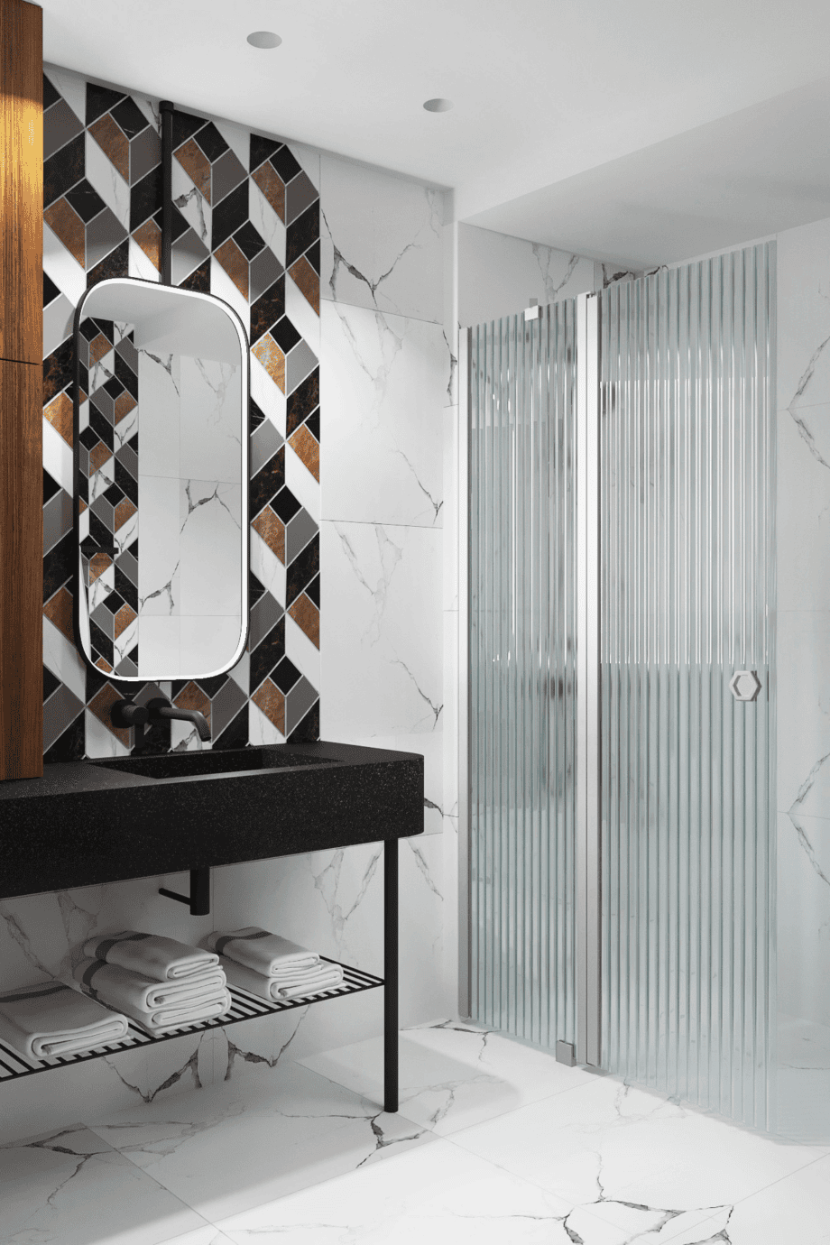 Hinged shower screen with fixed part Hietakari Forma 304 – view 6 Hinged shower screen with fixed part Hietakari Forma 304 – 6