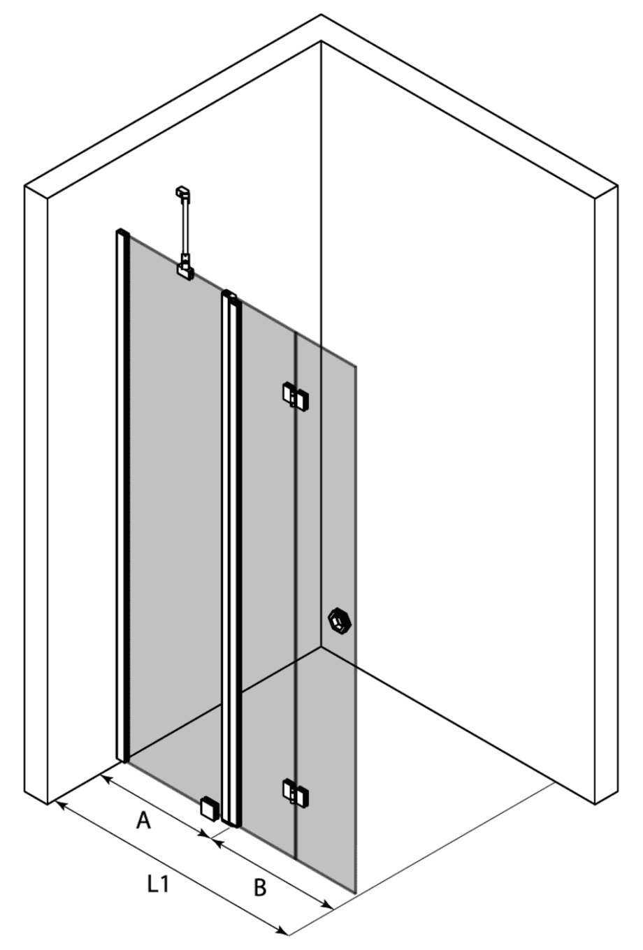 Folding shower screen with fixed part Hietakari Forma 305 – view 3 Folding shower screen with fixed part Hietakari Forma 305 – 3