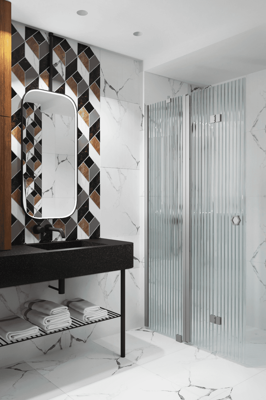 Folding shower screen with fixed part Hietakari Forma 305 – view 4 Folding shower screen with fixed part Hietakari Forma 305 – 4