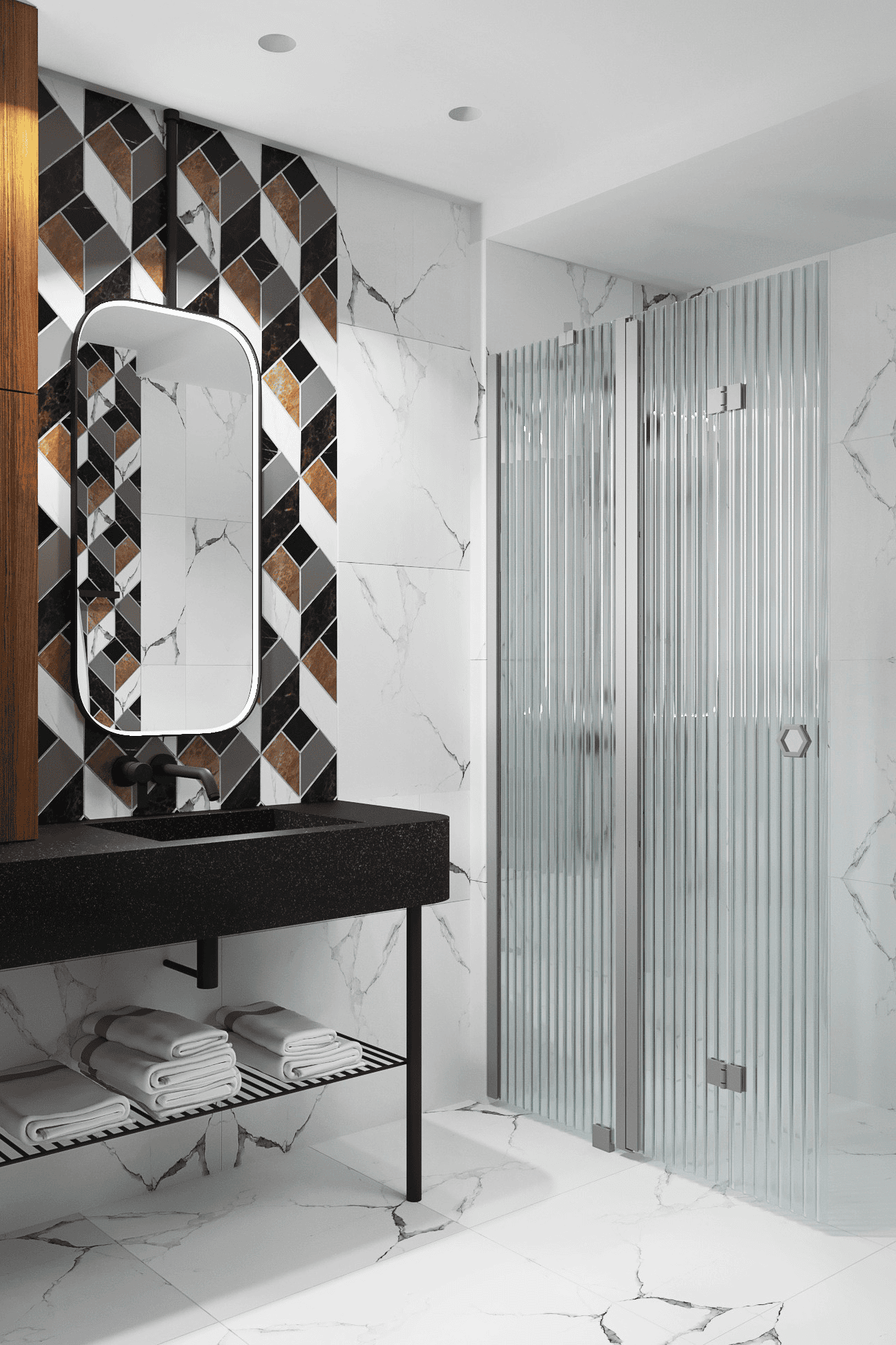 Folding shower screen with fixed part Hietakari Forma 305 – 4