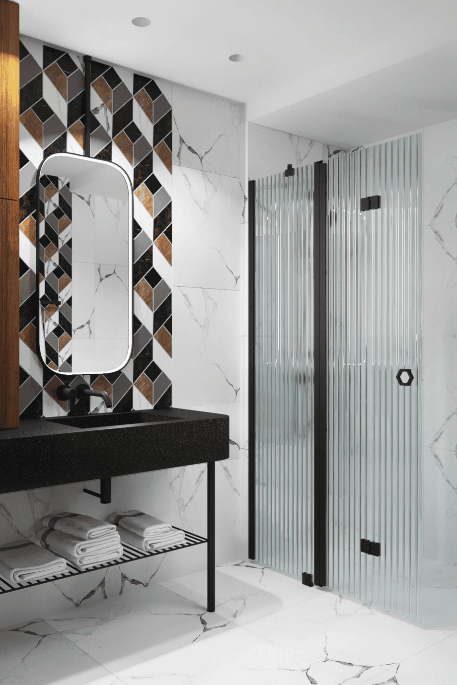 Folding shower screen with fixed part Hietakari Forma 305 – view 5 Folding shower screen with fixed part Hietakari Forma 305 – 5