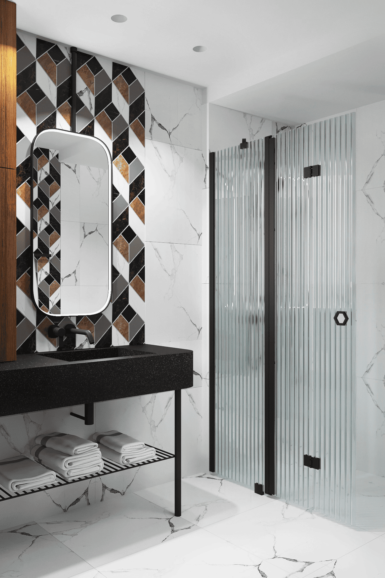 Folding shower screen with fixed part Hietakari Forma 305 – 5