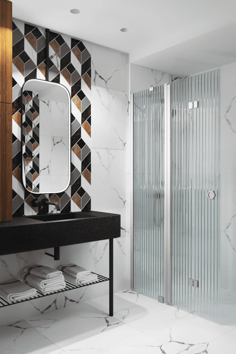 Folding shower screen with fixed part Hietakari Forma 305 – view 6 Folding shower screen with fixed part Hietakari Forma 305 – 6