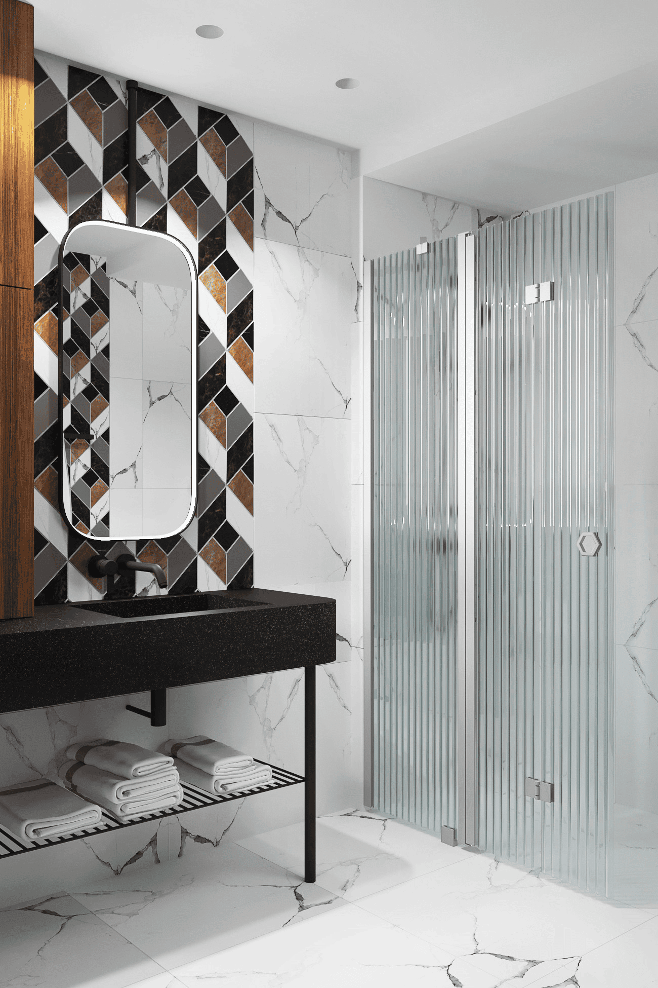 Folding shower screen with fixed part Hietakari Forma 305 – 6