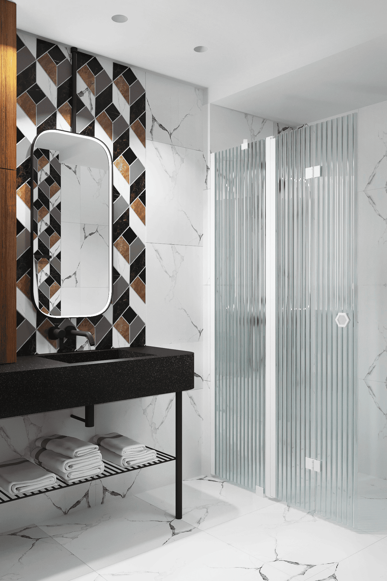 Folding shower screen with fixed part Hietakari Forma 305