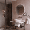 Shower screen with telescopic supports Hietakari Infinia 111, black frame, grey tinted glass Shower screen with telescopic supports Hietakari Infinia 111, black frame, grey tinted glass