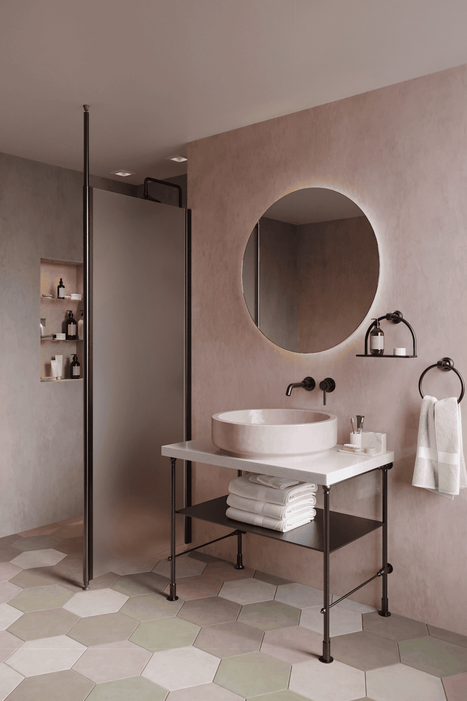 Shower screen with telescopic supports Hietakari Infinia 111, black frame, satin frosted glass Shower screen with telescopic supports Hietakari Infinia 111, black frame, satin frosted glass