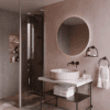 Curved shower screen with telescopic support Hietakari Infinia 121, aluminium frame, grey tinted glass Curved shower screen with telescopic support Hietakari Infinia 121, aluminium frame, grey tinted glass