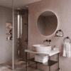 Curved shower screen with telescopic support Hietakari Infinia 121, aluminium frame, clear glass Curved shower screen with telescopic support Hietakari Infinia 121, aluminium frame, clear glass