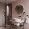 Curved shower screen with telescopic support Hietakari Infinia 121, black frame, clear glass Curved shower screen with telescopic support Hietakari Infinia 121, black frame, clear glass