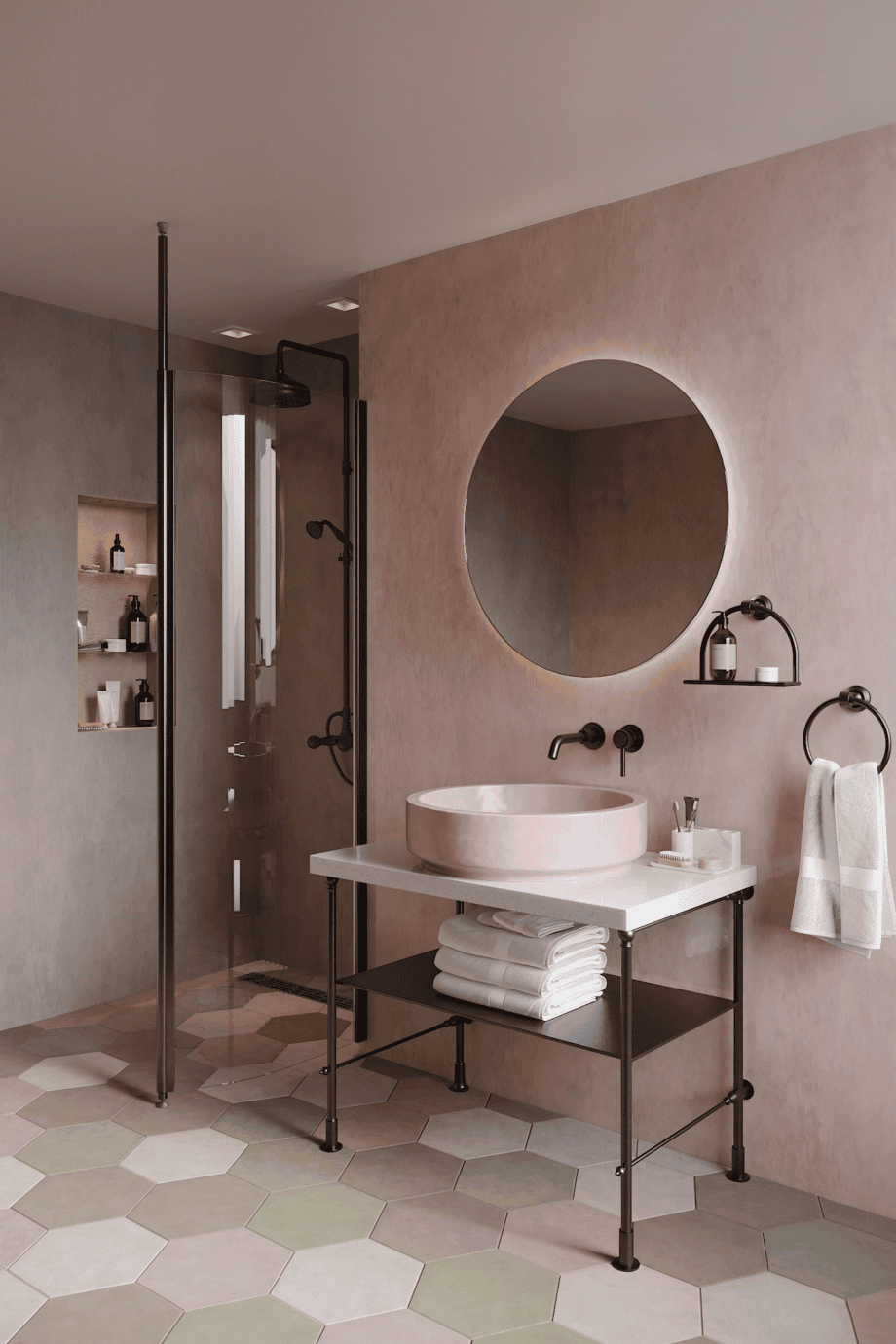 Curved shower screen with telescopic support Hietakari Infinia 121, black frame, clear glass Curved shower screen with telescopic support Hietakari Infinia 121, black frame, clear glass
