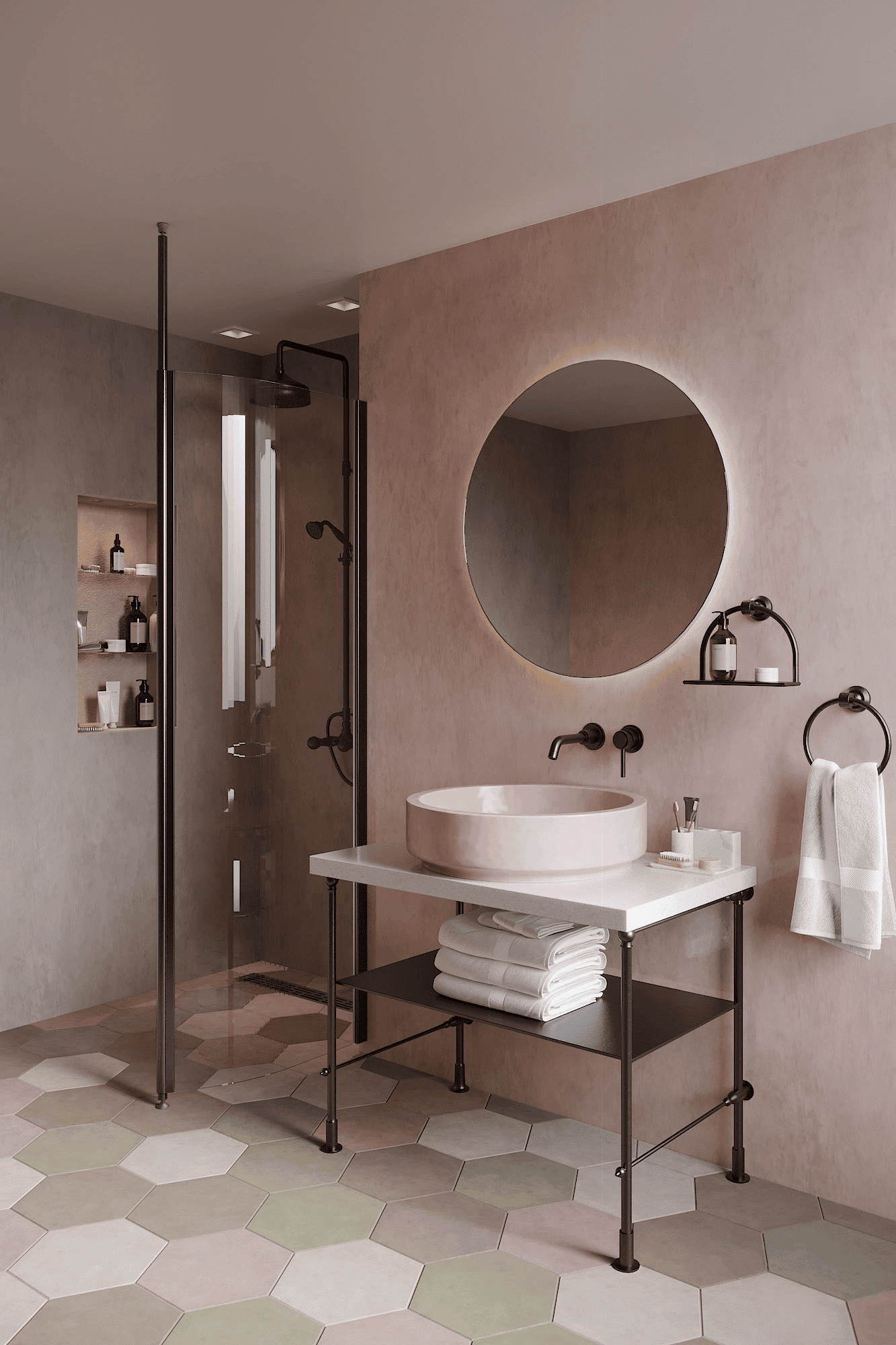 Curved shower screen with telescopic support Hietakari Infinia 121, black frame, clear glass Curved shower screen with telescopic support Hietakari Infinia 121, black frame, clear glass