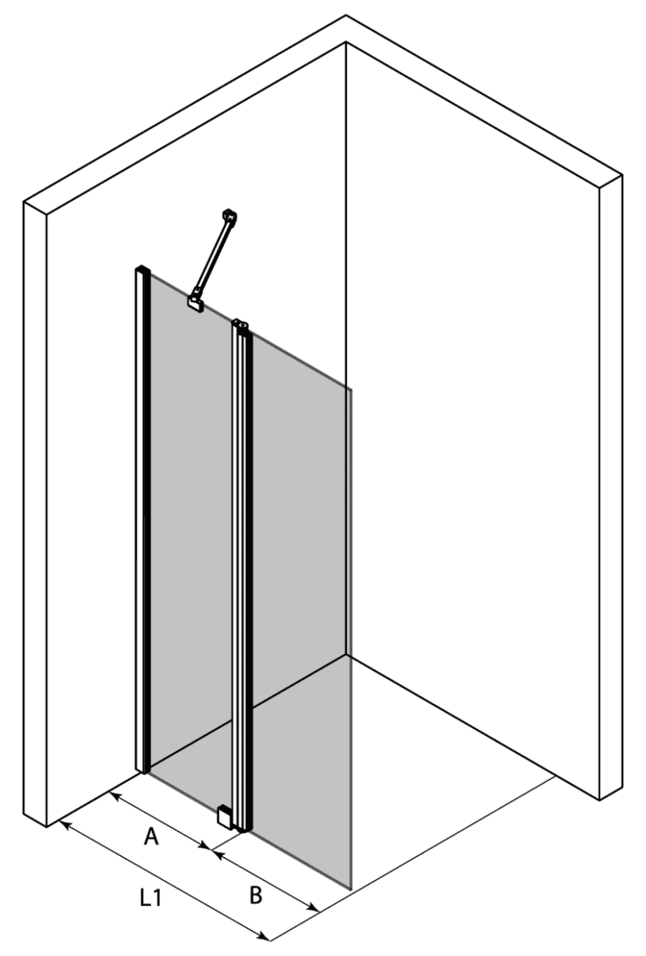 Hinged shower screen with fixed part Hietakari Infinia 214 – 3D drawing Hinged shower screen with fixed part Hietakari Infinia 214 – 3