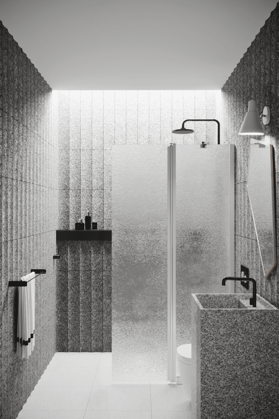 Hinged shower screen with fixed part Hietakari Infinia 214, aluminium frame, Chinchilla patterned glass Hinged shower screen with fixed part Hietakari Infinia 214, aluminium frame, Chinchilla patterned glass