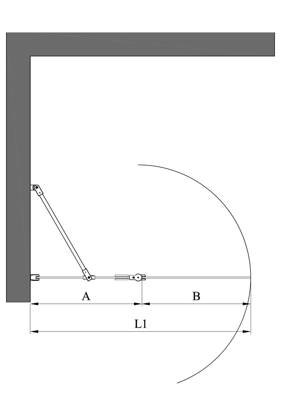 Hinged shower screen with fixed part Hietakari Infinia 214 – dimension drawing Hinged shower screen with fixed part Hietakari Infinia 214 – dimension drawing