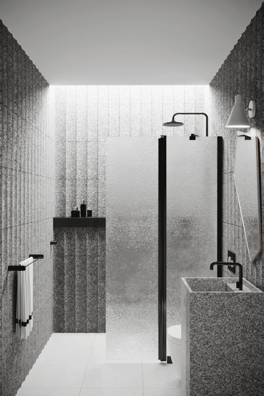 Hinged shower screen with fixed part Hietakari Infinia 214, black frame, Chinchilla patterned glass Hinged shower screen with fixed part Hietakari Infinia 214, black frame, Chinchilla patterned glass