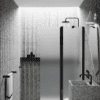 Hinged shower screen with fixed part Hietakari Infinia 214, black frame, satin frosted glass Hinged shower screen with fixed part Hietakari Infinia 214, black frame, satin frosted glass
