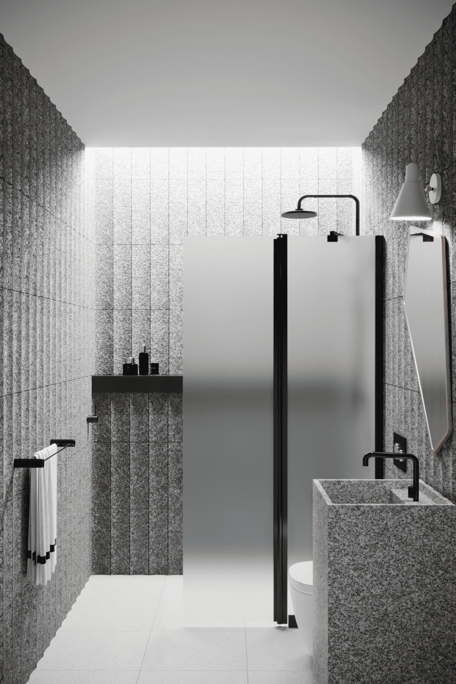 Hinged shower screen with fixed part Hietakari Infinia 214, black frame, satin frosted glass Hinged shower screen with fixed part Hietakari Infinia 214, black frame, satin frosted glass