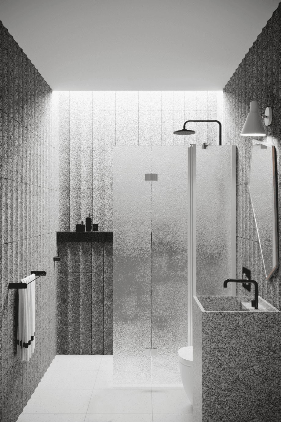 Folding shower screen with fixed part Hietakari Infinia 215, aluminium frame, Chinchilla patterned glass Folding shower screen with fixed part Hietakari Infinia 215, aluminium frame, Chinchilla patterned glass