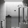Folding shower screen with fixed part Hietakari Infinia 215, black frame, satin frosted glass Folding shower screen with fixed part Hietakari Infinia 215, black frame, satin frosted glass