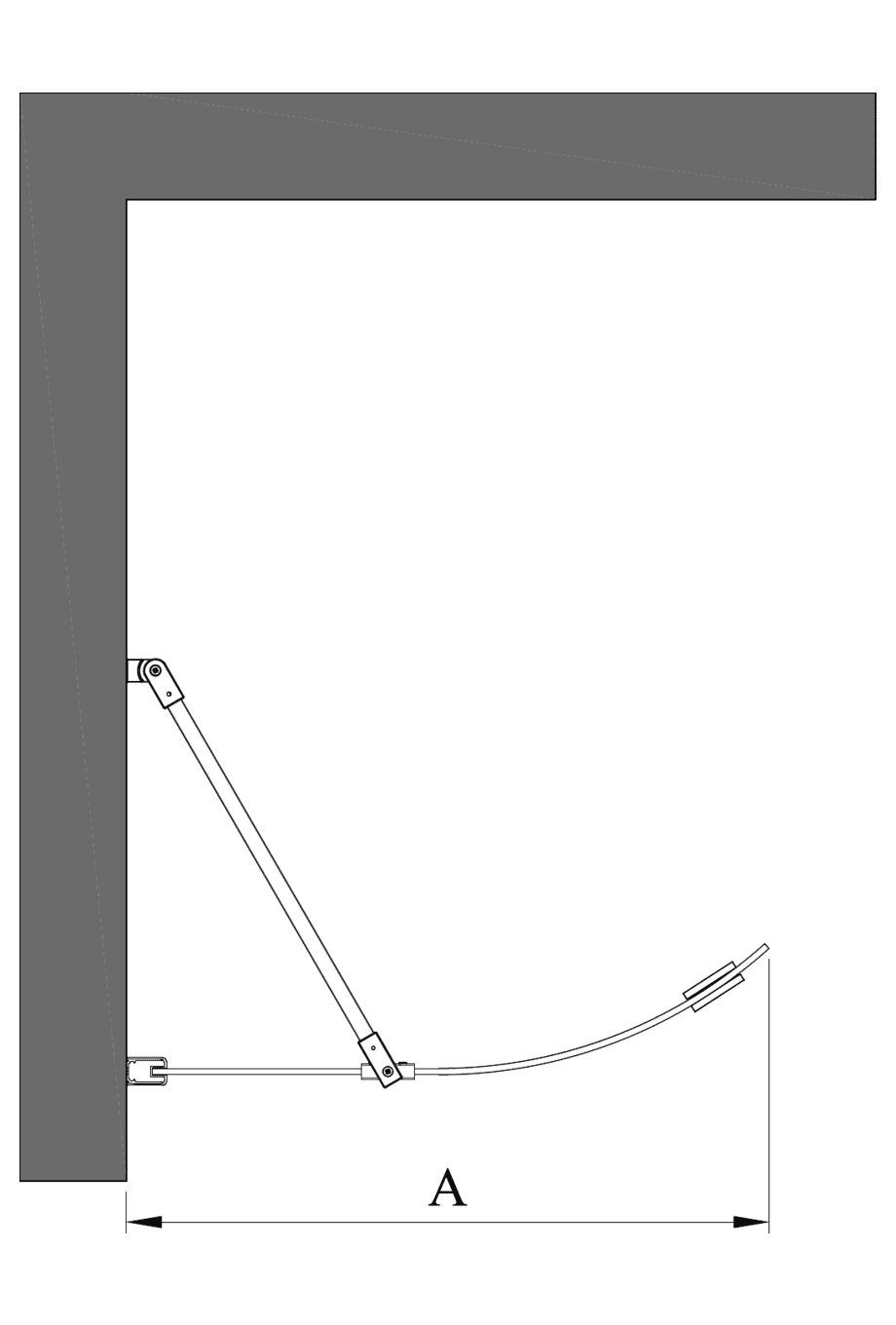Curved fixed shower screen Hietakari Infinia 221 – dimension drawing Curved fixed shower screen Hietakari Infinia 221 – dimension drawing