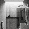 Curved fixed shower screen Hietakari Infinia 221, black frame, grey tinted glass Curved fixed shower screen Hietakari Infinia 221, black frame, grey tinted glass