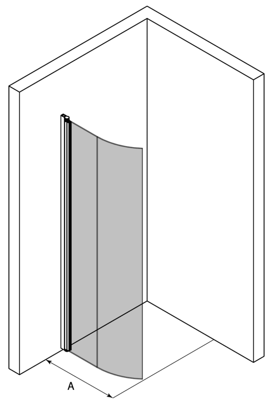 Curved hinged shower door Hietakari Infinia 222 – 3D drawing Curved hinged shower door Hietakari Infinia 222 – 3