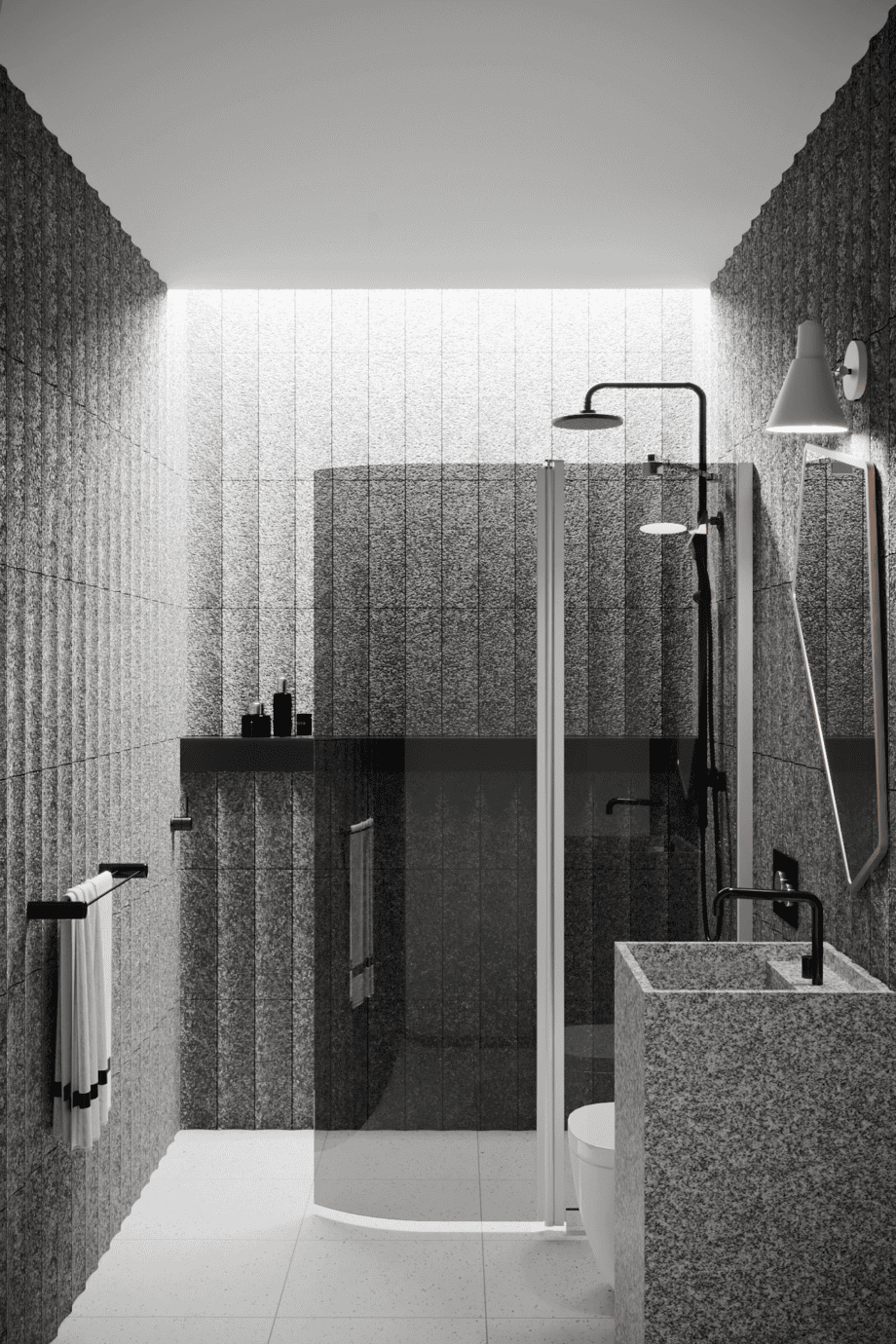 Curved hinged shower screen with fixed part Hietakari Infinia 224, aluminium frame, grey tinted glass Curved hinged shower screen with fixed part Hietakari Infinia 224, aluminium frame, grey tinted glass