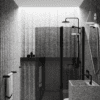 Curved hinged shower screen with fixed part Hietakari Infinia 224, black frame, grey tinted glass Curved hinged shower screen with fixed part Hietakari Infinia 224, black frame, grey tinted glass