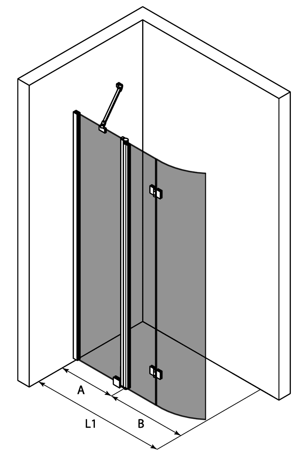 Curved folding shower screen with fixed part Hietakari Infinia 225 – 3