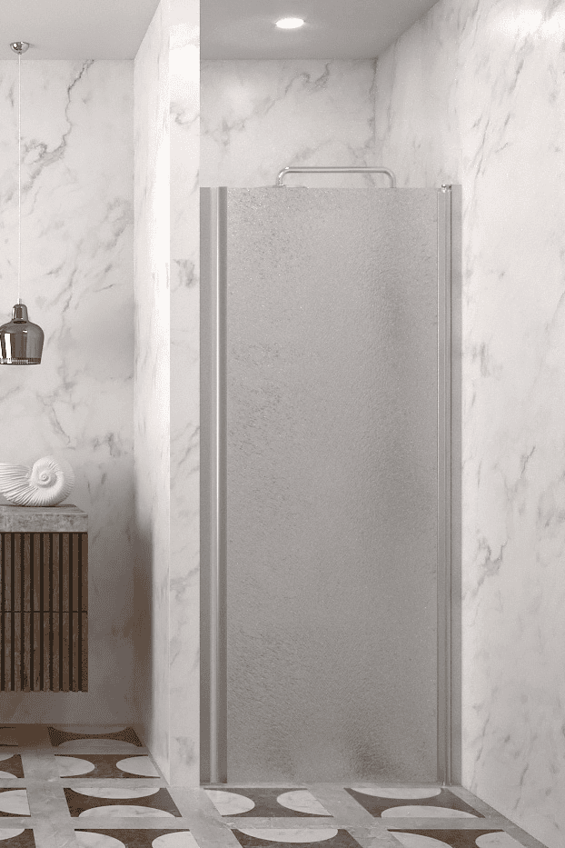 Hinged shower door with wall magnet Hietakari Infinia 233, aluminium frame, Chinchilla patterned glass Hinged shower door with wall magnet Hietakari Infinia 233, aluminium frame, Chinchilla patterned glass
