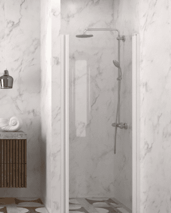 Hinged shower door with wall magnet Hietakari Infinia 233, white frame, clear glass