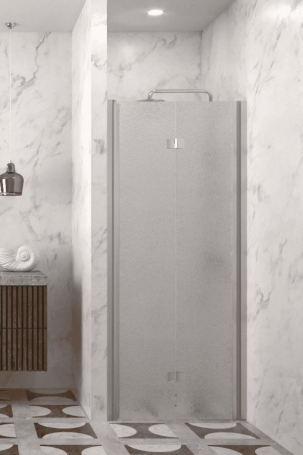 Folding shower door with wall magnet Hietakari Infinia 234, aluminium frame, Chinchilla patterned glass Folding shower door with wall magnet Hietakari Infinia 234, aluminium frame, Chinchilla patterned glass
