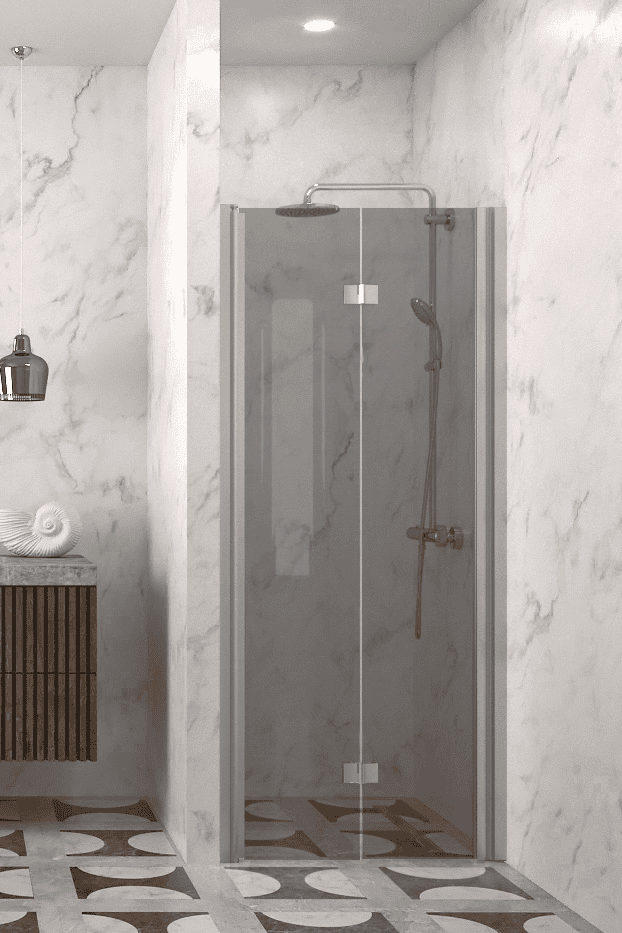 Folding shower door with wall magnet Hietakari Infinia 234, aluminium frame, grey tinted glass Folding shower door with wall magnet Hietakari Infinia 234, aluminium frame, grey tinted glass