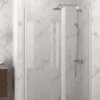 Hinged shower door with fixed part and wall magnet Hietakari Infinia 235, white frame, clear glass Hinged shower door with fixed part and wall magnet Hietakari Infinia 235