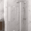 Folding shower door with fixed part and wall magnet Hietakari Infinia 236, white frame, clear glass Folding shower door with fixed part and wall magnet Hietakari Infinia 236