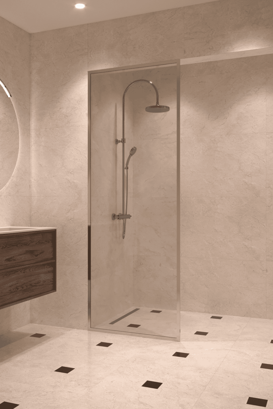 Fully framed fixed shower screen Hietakari Vetro 501, chrome fittings, clear glass