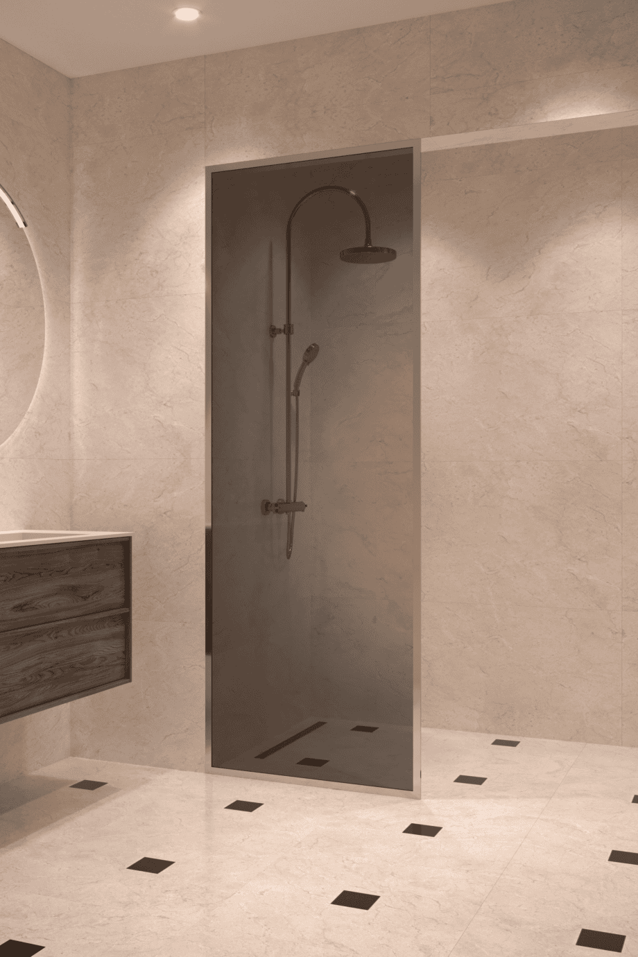 Fully framed fixed shower screen Hietakari Vetro 501, chrome fittings, black glass
