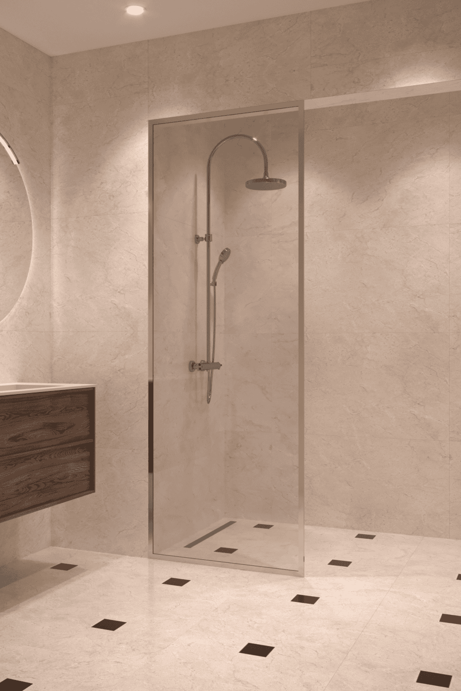 Fully framed fixed shower screen Hietakari Vetro 501, chrome fittings, super bright glass