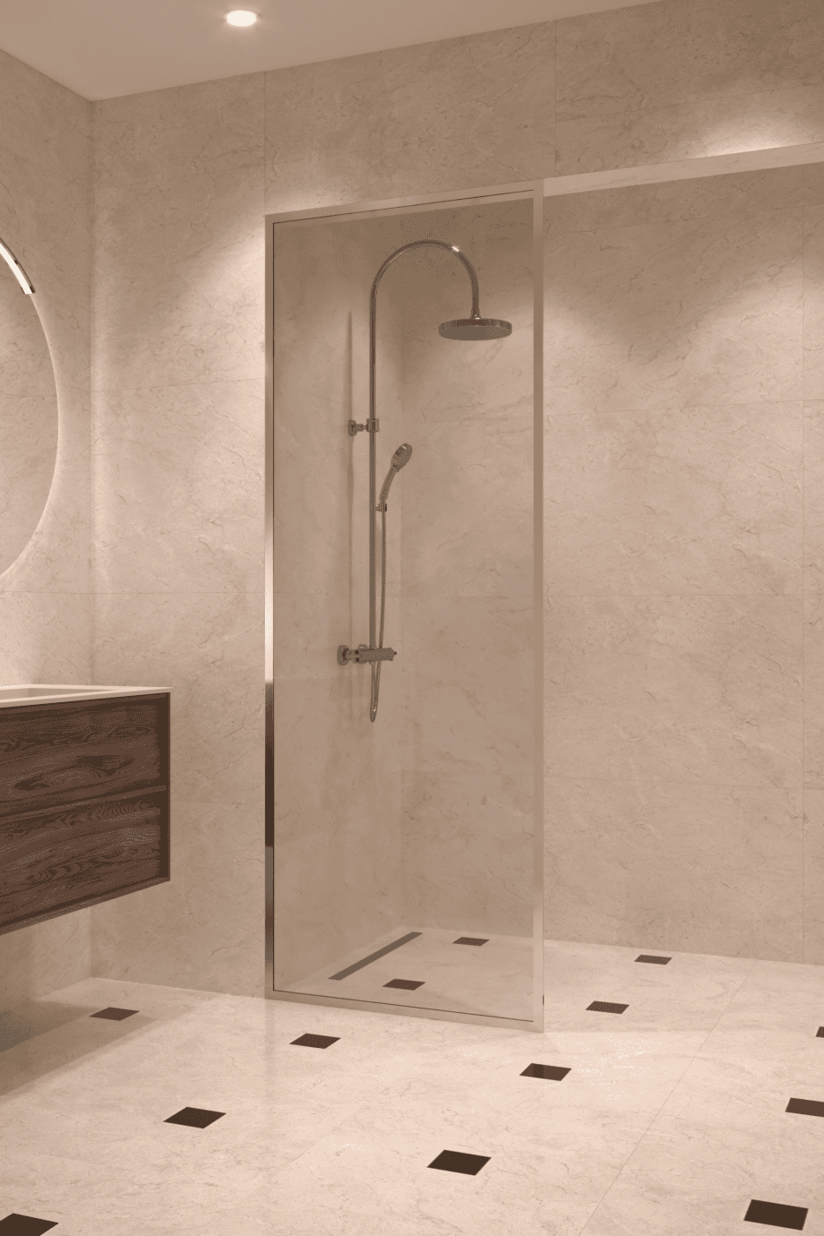 Fully framed fixed shower screen Hietakari Vetro 501, brass fittings, clear glass