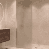 Fully framed fixed shower screen Hietakari Vetro 501, brass fittings, satin frosted glass