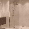 Fully framed fixed shower screen Hietakari Vetro 501, brass fittings, super bright glass